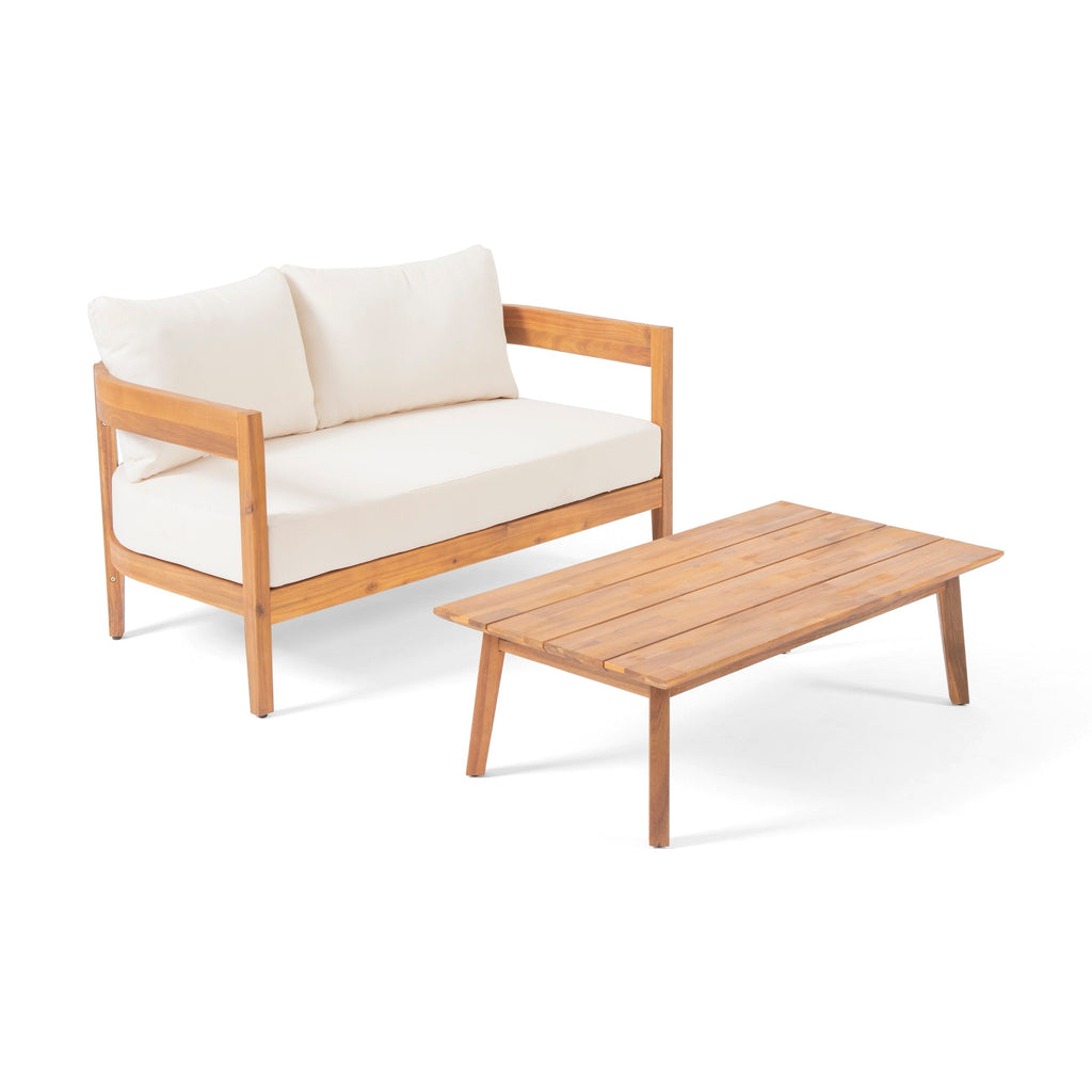Ensemble causeuse d'extérieur en bois d'acacia Brooklyn avec table basse par Christopher Knight Home