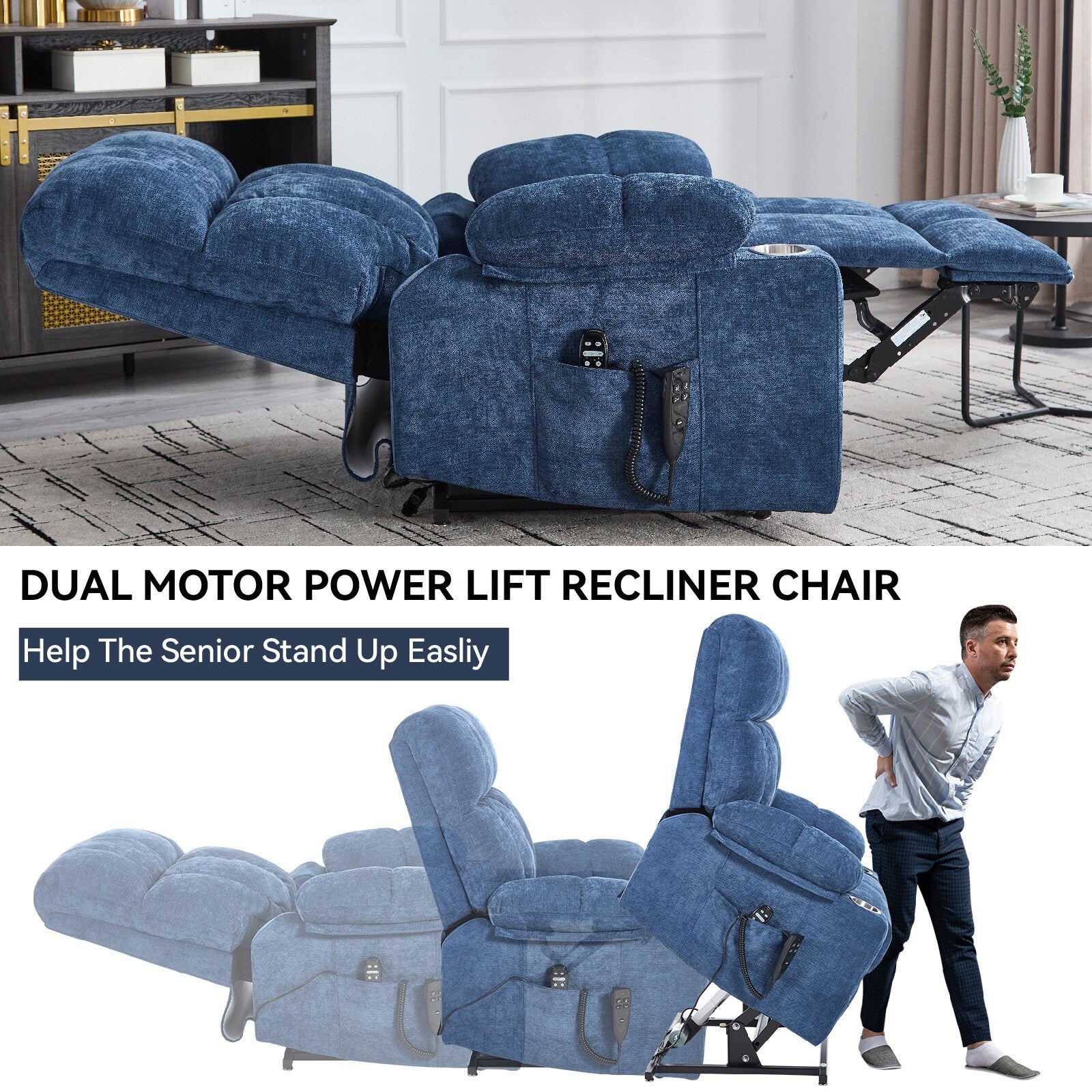 Fauteuil inclinable électrique à double moteur marron, position infinie, jusqu'à 350 lb, en chenille, mécanisme de mouvement robuste