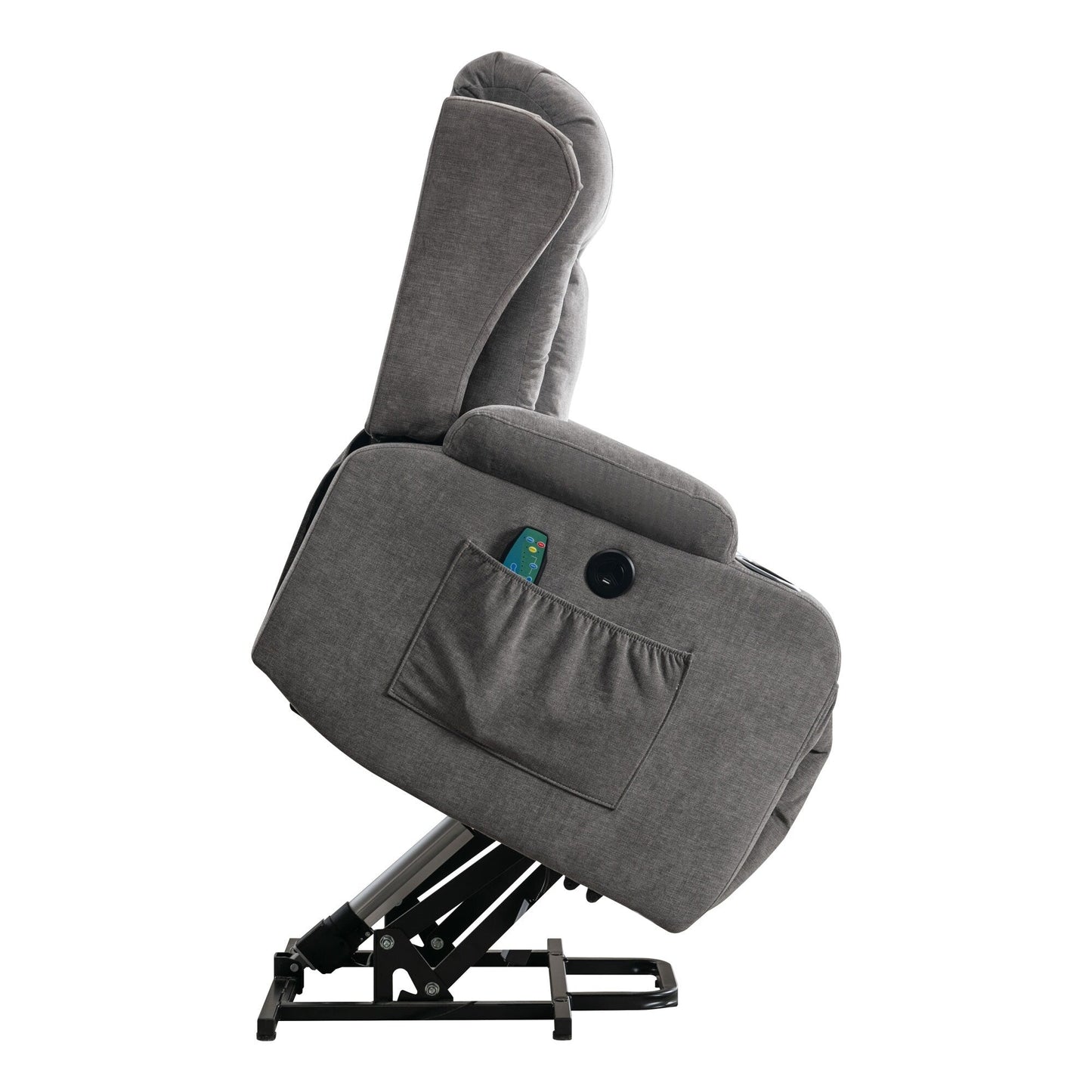 Fauteuil inclinable électrique marron avec chauffage, massage, port de charge USB et rangement latéral, réglable pour personnes âgées