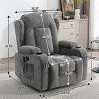 Fauteuil inclinable électrique marron avec chauffage, massage, port de charge USB et rangement latéral, réglable pour personnes âgées
