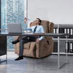 Fauteuil inclinable électrique marron avec chauffage, massage, port de charge USB et rangement latéral, réglable pour personnes âgées