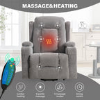 Fauteuil inclinable électrique marron avec chauffage, massage, port de charge USB et rangement latéral, réglable pour personnes âgées