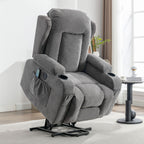 Fauteuil inclinable électrique marron avec chauffage, massage, port de charge USB et rangement latéral, réglable pour personnes âgées