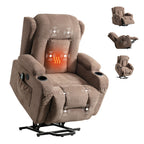 Fauteuil inclinable électrique marron avec chauffage, massage, chargement USB et rangement latéral, inclinaison réglable pour personnes âgées