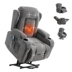 Fauteuil inclinable électrique marron avec chauffage, massage, chargement USB et rangement latéral, inclinaison réglable pour personnes âgées