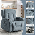 Fauteuil inclinable électrique marron avec chauffage, massage, chargement USB et rangement latéral, inclinaison réglable pour personnes âgées
