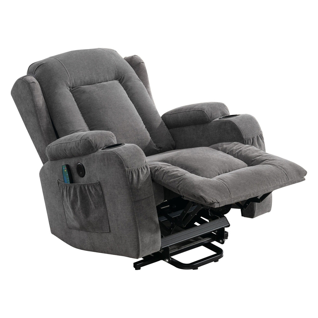 Fauteuil inclinable électrique marron avec chauffage, massage, chargement USB et rangement latéral, inclinaison réglable pour personnes âgées