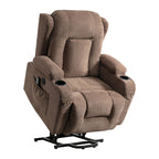 Fauteuil inclinable électrique marron avec chauffage, massage, chargement USB et rangement latéral, inclinaison réglable pour personnes âgées