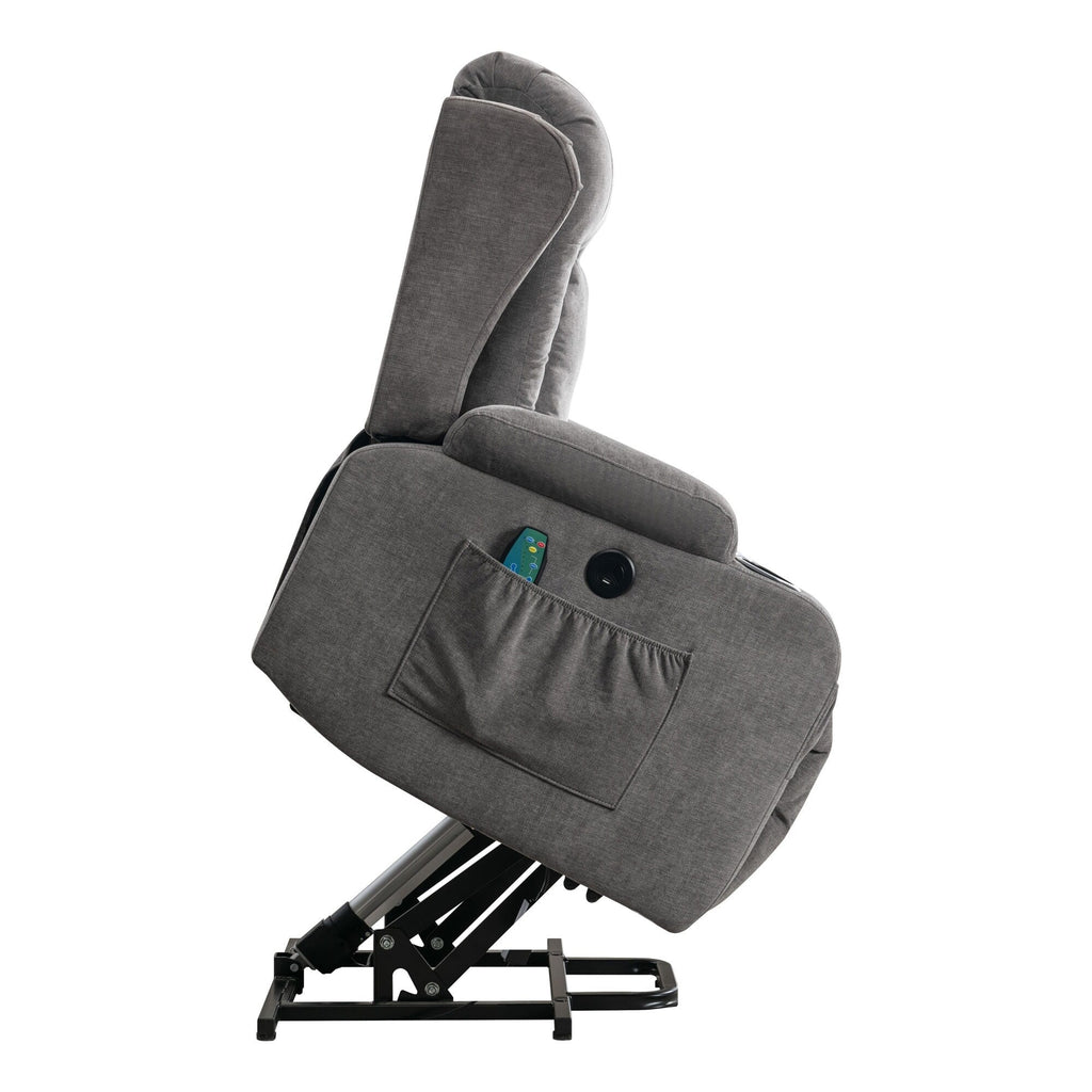 Fauteuil inclinable électrique marron avec chauffage, massage, chargement USB et rangement latéral, inclinaison réglable pour personnes âgées