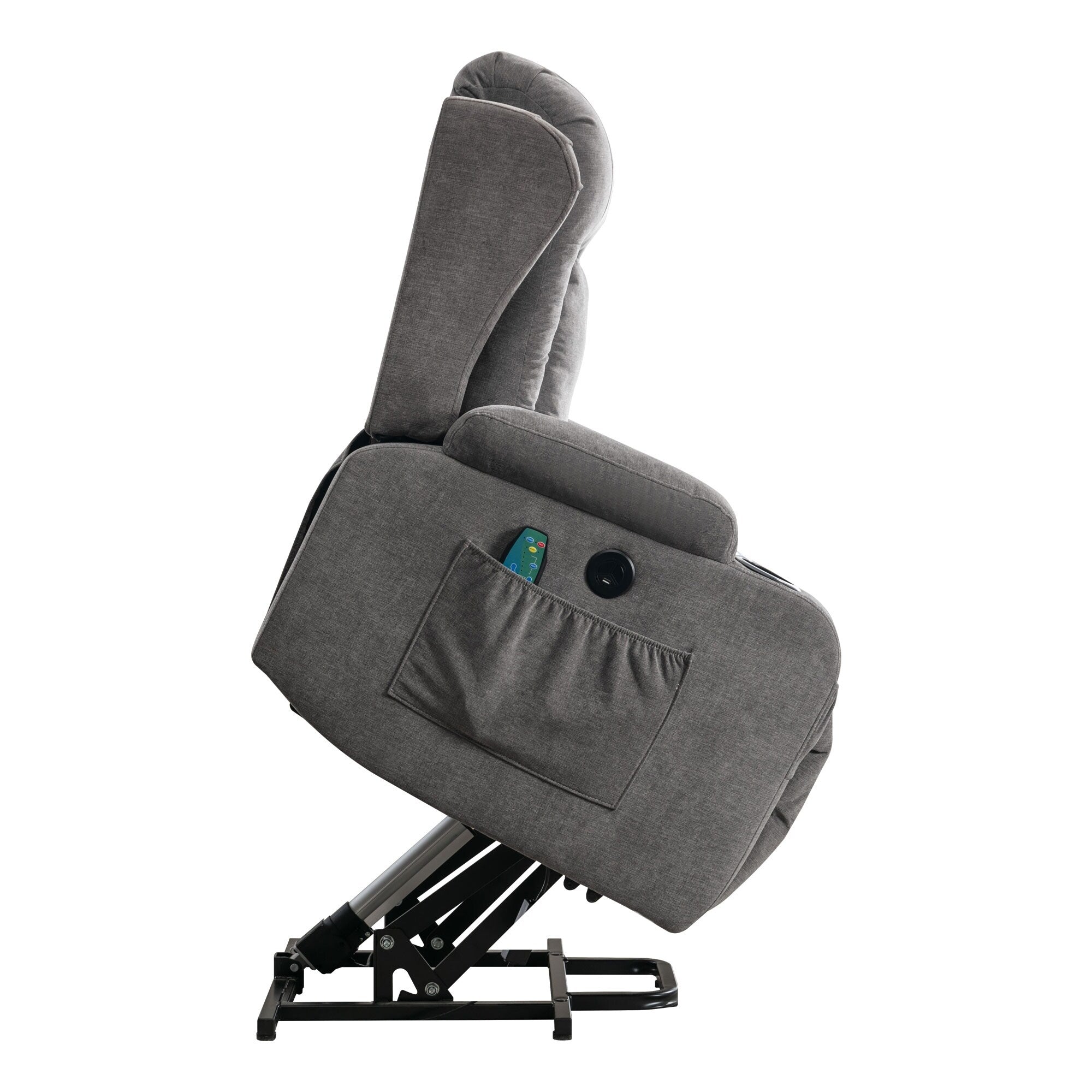 Fauteuil inclinable électrique marron avec chauffage, massage, chargement USB et rangement latéral, inclinaison réglable pour personnes âgées
