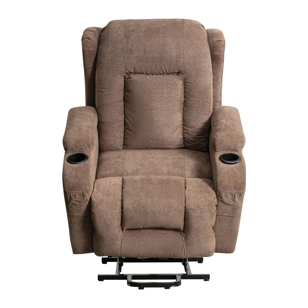 Fauteuil inclinable électrique marron avec chauffage, massage, chargement USB et rangement latéral, inclinaison réglable pour personnes âgées