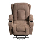 Fauteuil inclinable électrique marron avec chauffage, massage, chargement USB et rangement latéral, inclinaison réglable pour personnes âgées