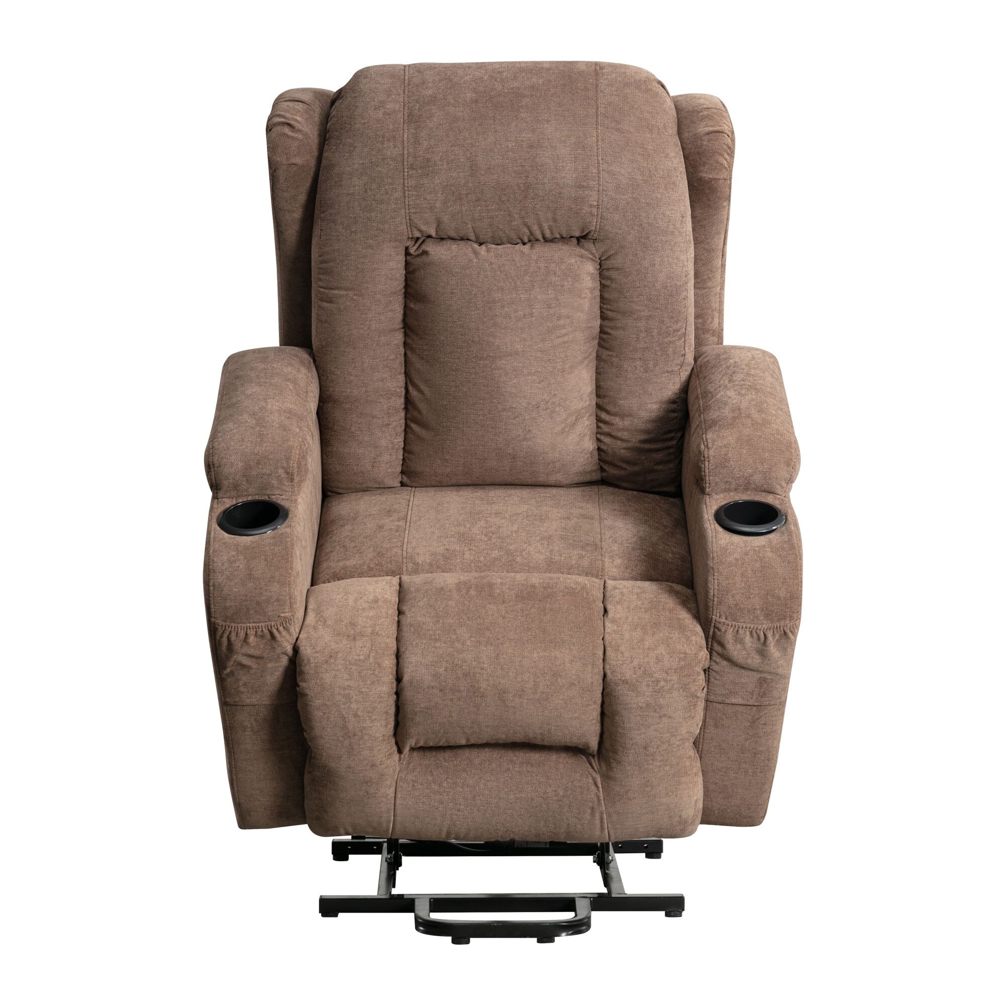 Fauteuil inclinable électrique marron avec chauffage, massage, chargement USB et rangement latéral, inclinaison réglable pour personnes âgées