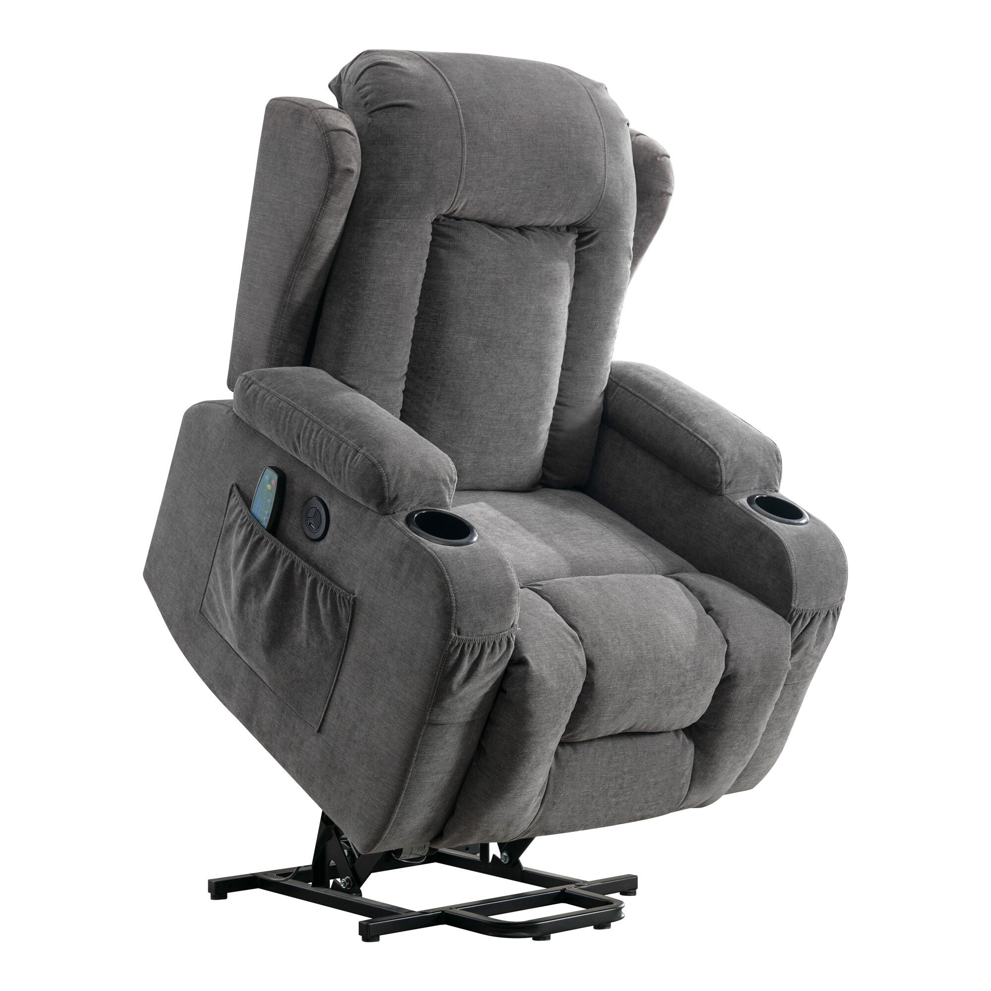 Fauteuil inclinable électrique marron avec chauffage, massage, chargement USB et rangement latéral, inclinaison réglable pour personnes âgées
