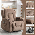 Fauteuil inclinable électrique marron avec chauffage, massage, chargement USB et rangement latéral, inclinaison réglable pour personnes âgées