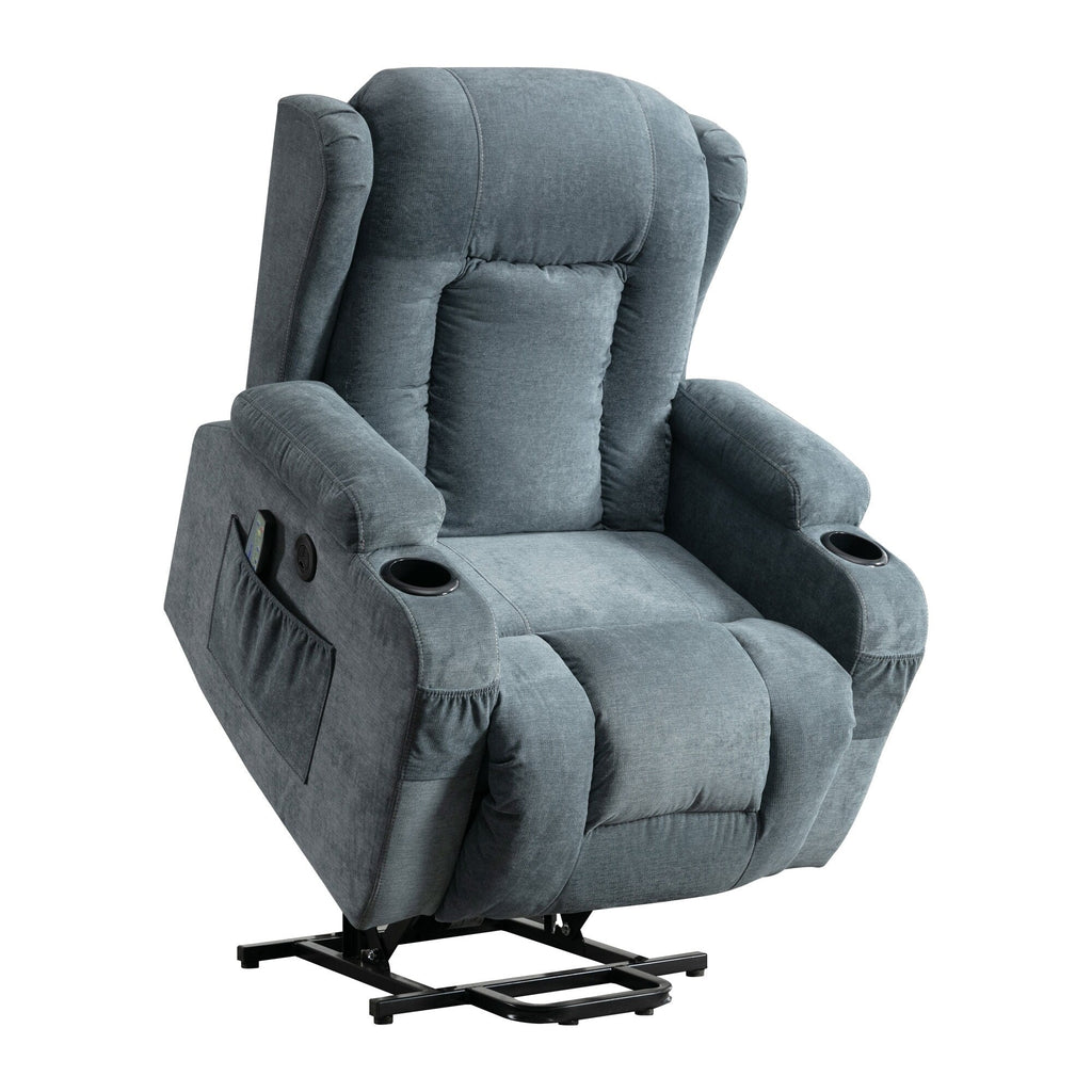 Fauteuil inclinable électrique marron avec chauffage, massage, chargement USB et rangement latéral, inclinaison réglable pour personnes âgées