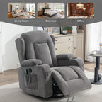 Fauteuil inclinable électrique marron avec chauffage, massage, chargement USB et rangement latéral, inclinaison réglable pour personnes âgées