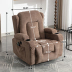 Fauteuil inclinable électrique marron avec chauffage, massage, chargement USB et rangement latéral, inclinaison réglable pour personnes âgées