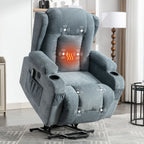 Fauteuil inclinable électrique marron avec chauffage, massage, chargement USB et rangement latéral, inclinaison réglable pour personnes âgées