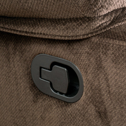 Fauteuil inclinable manuel élégant en tissu marron avec deux porte-gobelets et dimensions généreuses pour un confort maximal