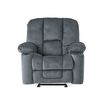 Fauteuil inclinable manuel élégant en tissu marron avec deux porte-gobelets et dimensions généreuses pour un confort maximal