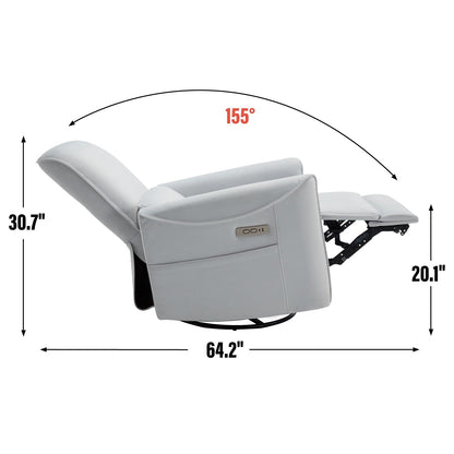 Fauteuil inclinable électrique ergonomique marron avec pivot à 270°, balancement doux, revêtement durable et chargement USB et Type-C