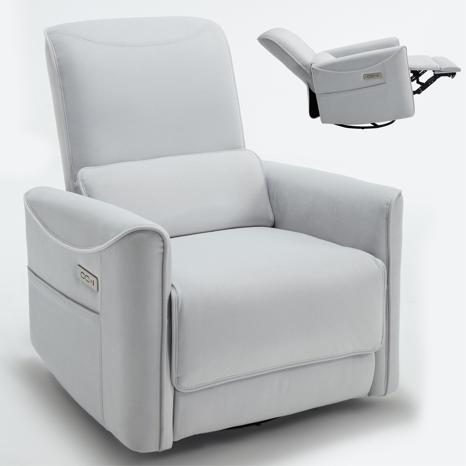 Fauteuil inclinable électrique ergonomique marron avec pivot à 270°, balancement doux, revêtement durable et chargement USB et Type-C