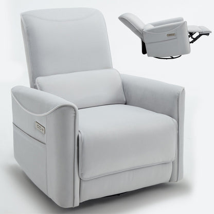 Fauteuil inclinable électrique ergonomique marron avec pivot à 270°, balancement doux, revêtement durable et chargement USB et Type-C