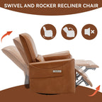 Fauteuil inclinable électrique ergonomique marron avec pivot à 270°, balancement doux, revêtement durable et chargement USB et Type-C