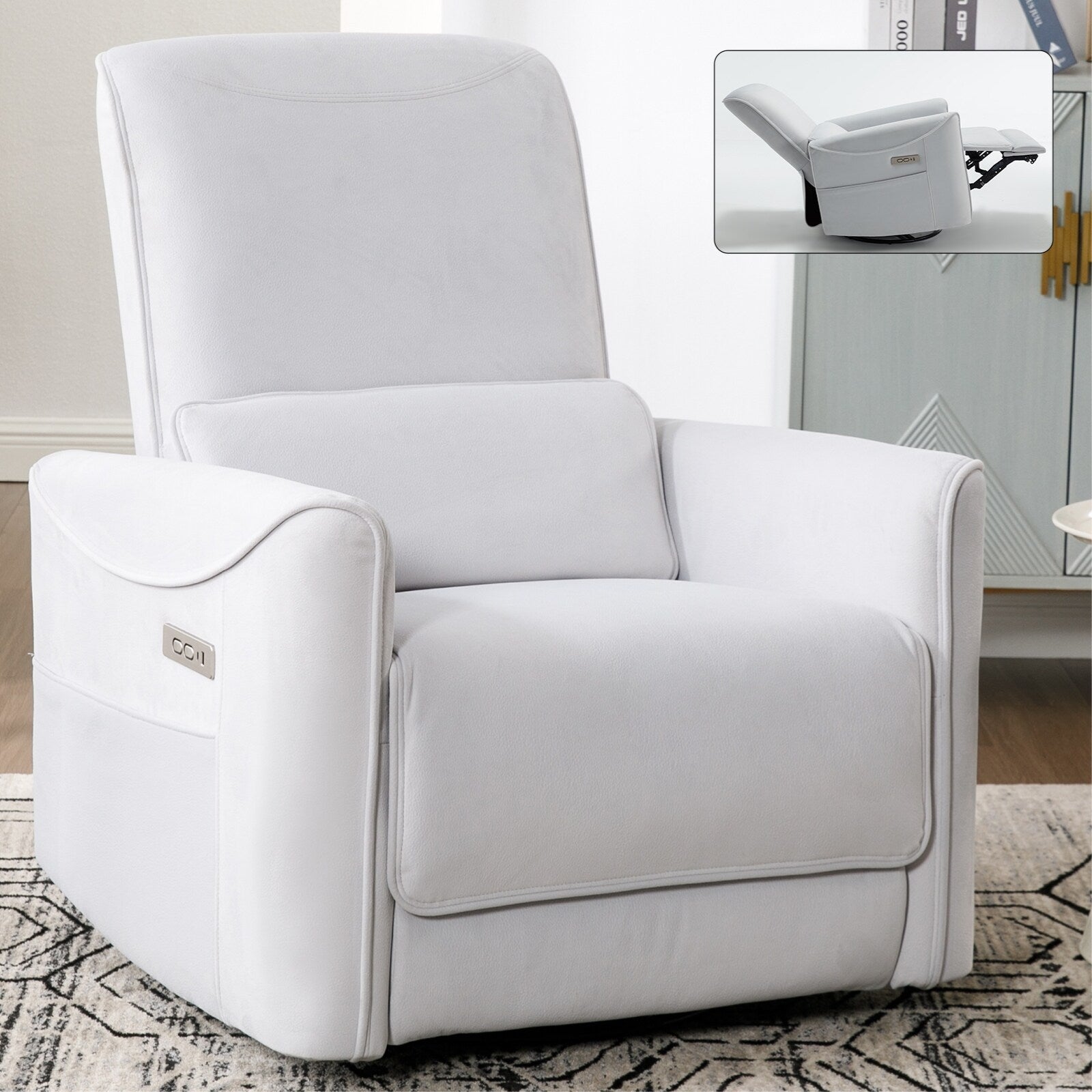 Fauteuil inclinable électrique ergonomique marron avec pivot à 270°, ports de charge USB et Type-C et support lombaire