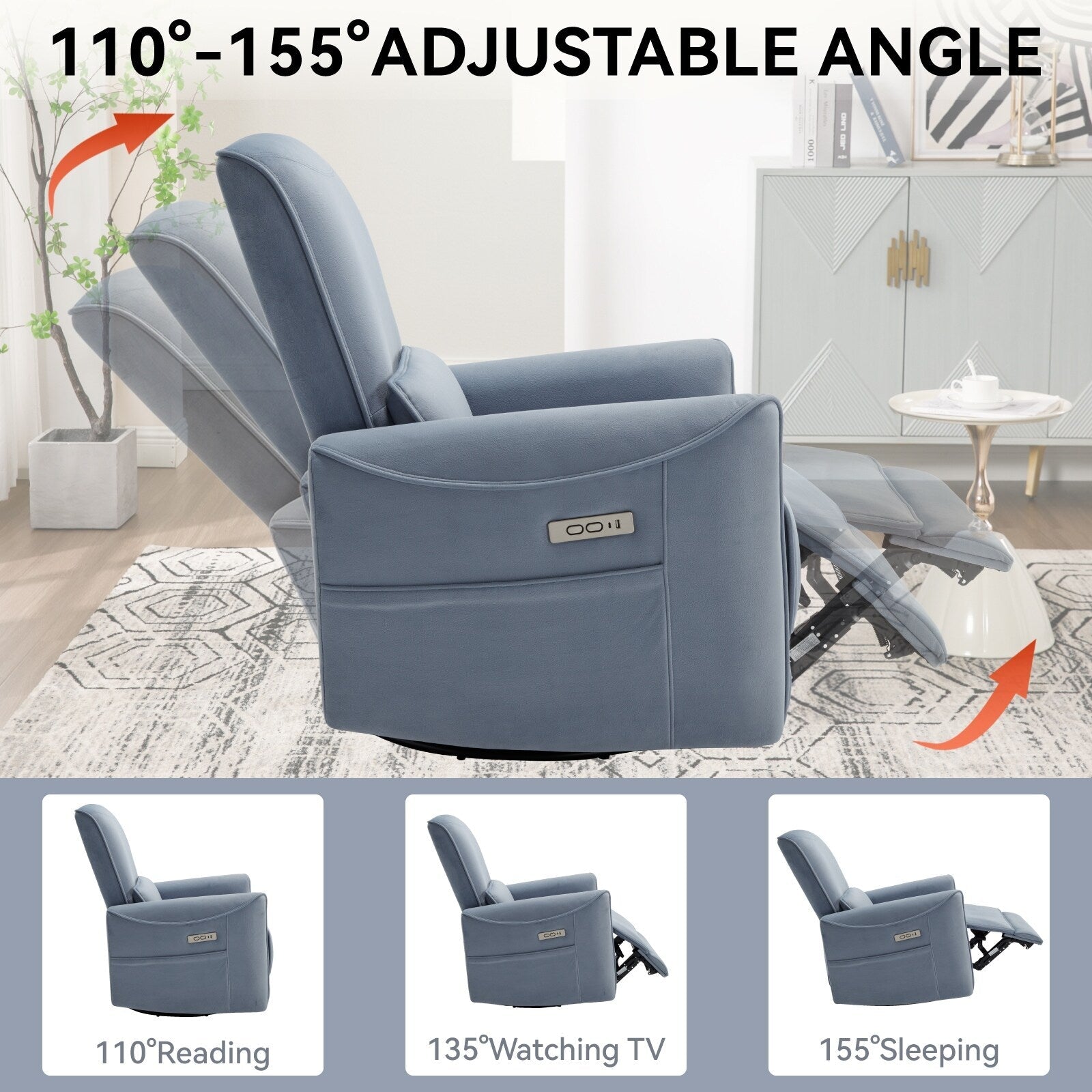 Fauteuil inclinable électrique ergonomique marron avec support pivotant et lombaire
