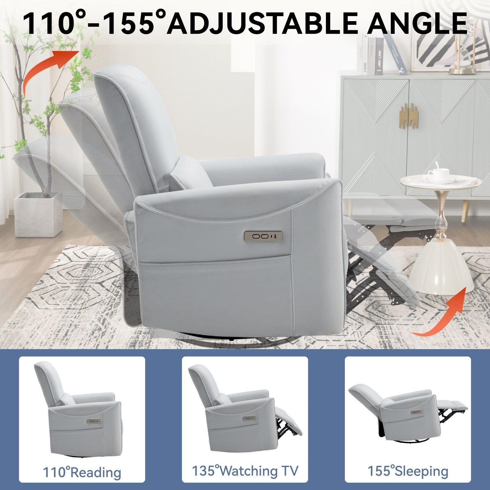Fauteuil inclinable électrique ergonomique marron avec support pivotant et lombaire
