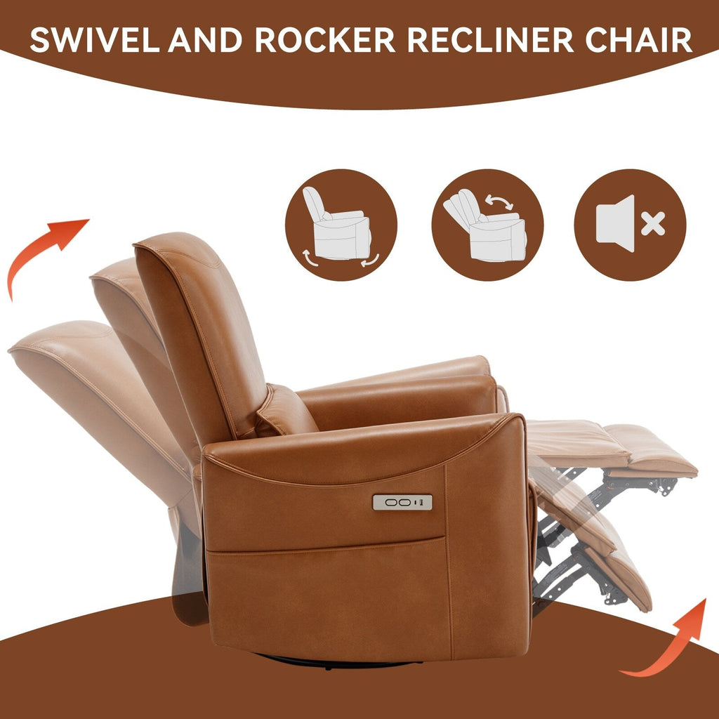 Fauteuil inclinable électrique ergonomique marron avec support pivotant et lombaire