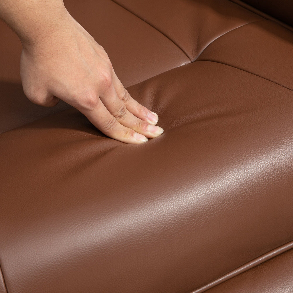 Fauteuil inclinable manuel réglable en similicuir marron avec base pivotante, repose-pieds et accoudoirs pour salon