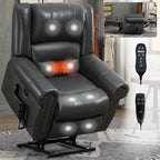 Fauteuil inclinable releveur en similicuir marron avec massage thermique, accès USB et plusieurs réglages d'inclinaison