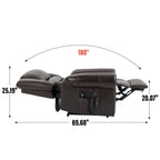 Fauteuil inclinable électrique en cuir véritable marron avec deux moteurs, massage chauffant, ports USB et inclinaison réglable
