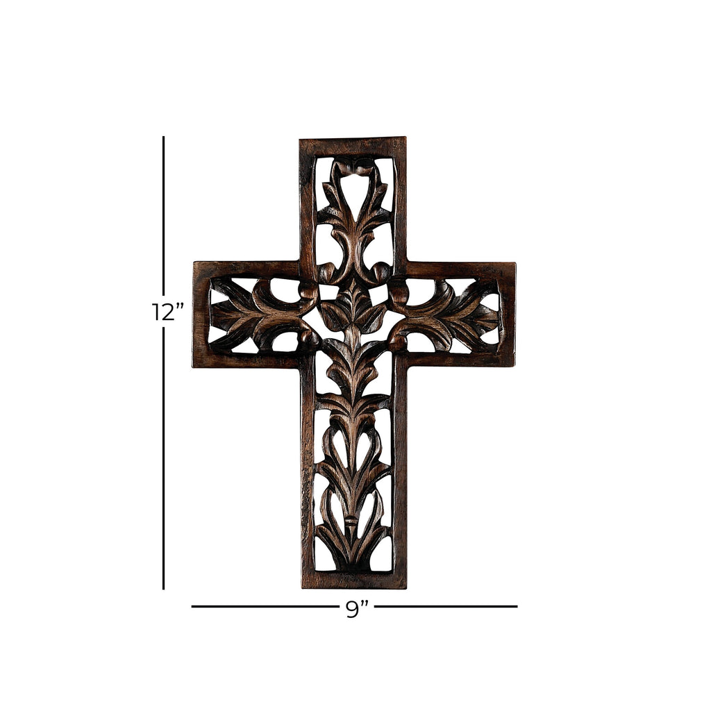 Croix décorative murale traditionnelle en bois brun 12 x 9 x 1