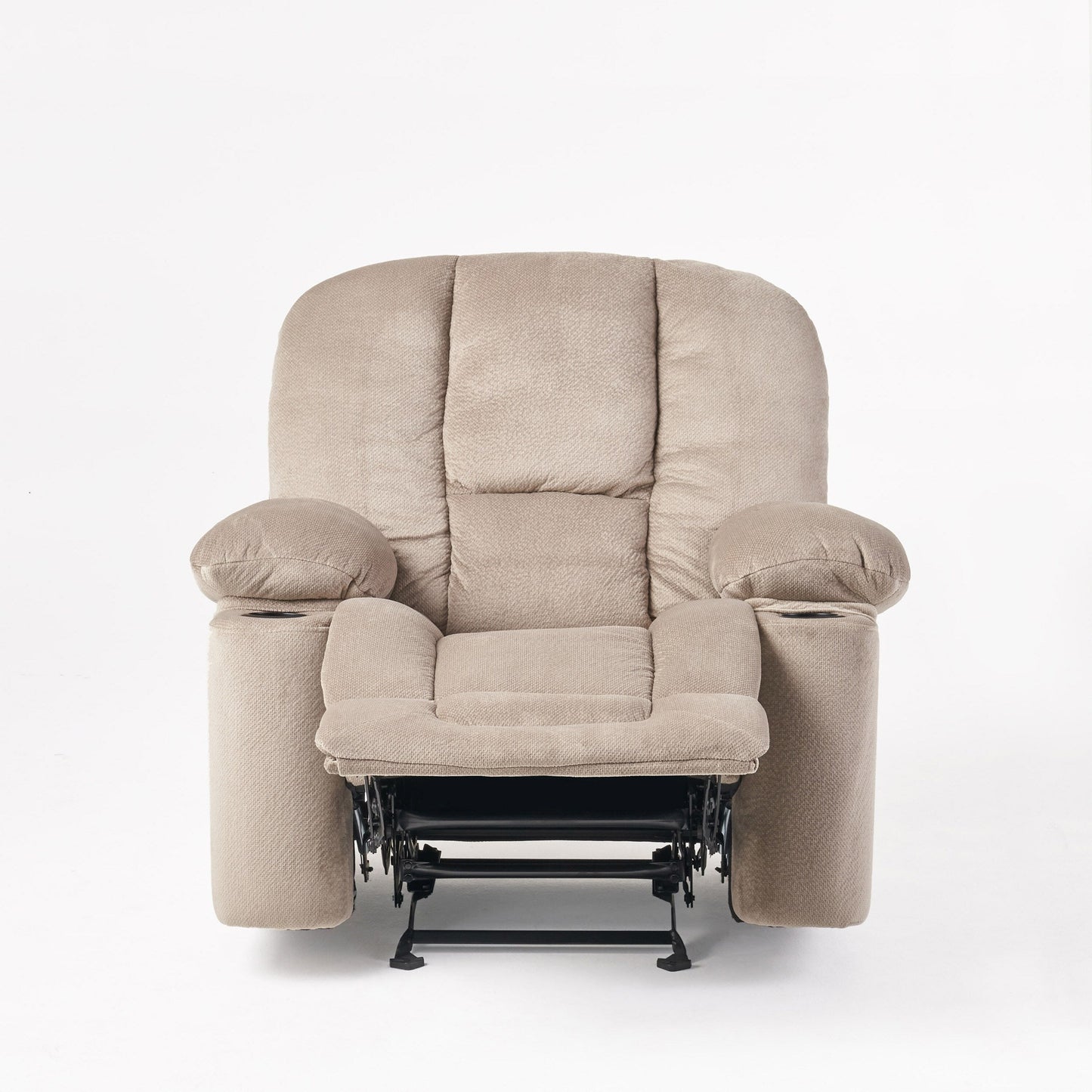 Fauteuil inclinable manuel marron avec tissu moelleux et deux porte-gobelets