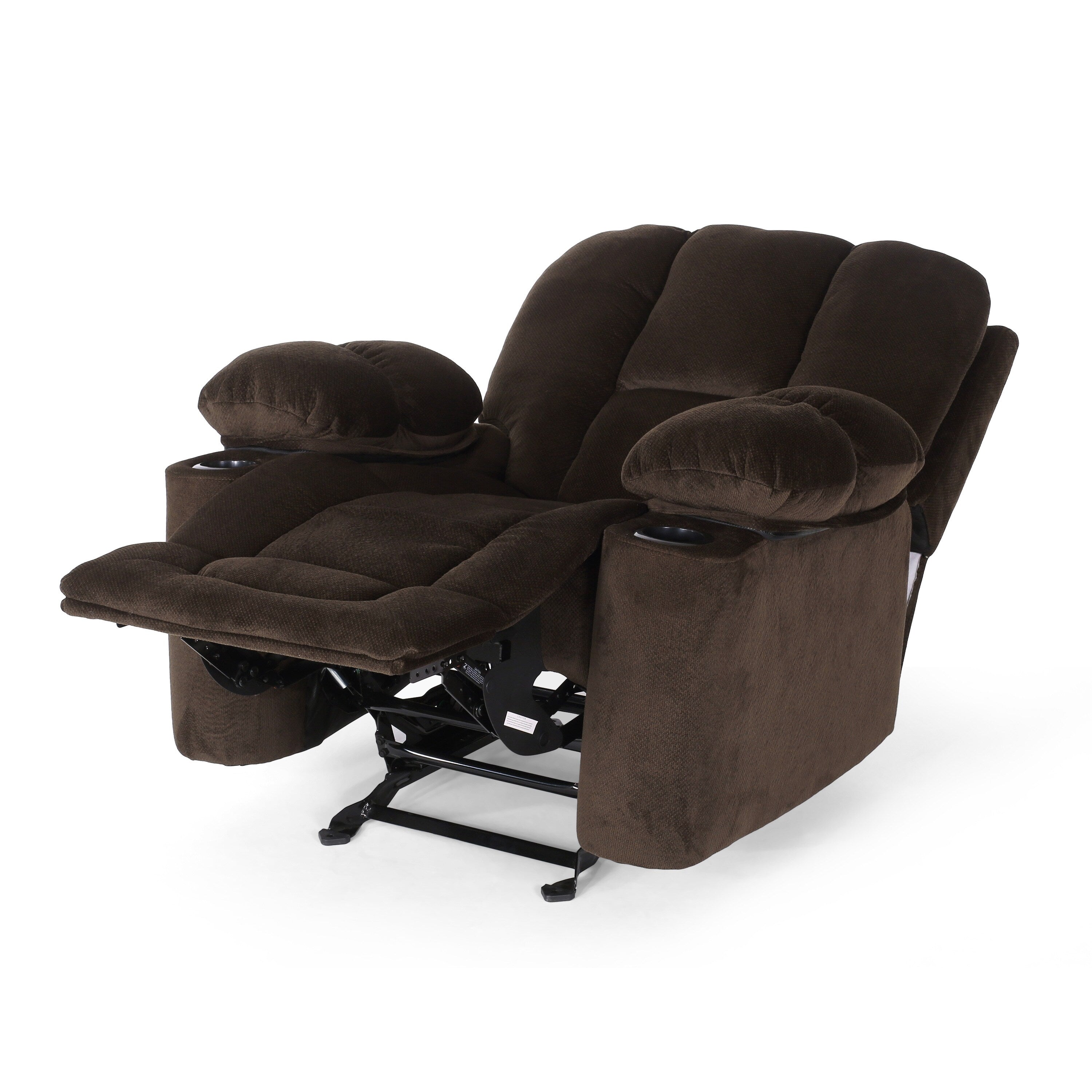 Fauteuil inclinable manuel marron avec tissu moelleux et deux porte-gobelets
