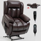 Fauteuil inclinable électrique marron de taille moyenne en cuir véritable avec deux moteurs, massage 8 points et chauffage lombaire
