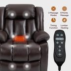Fauteuil inclinable électrique marron de taille moyenne en cuir véritable avec deux moteurs, massage 8 points et chauffage lombaire