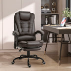 Fauteuil de bureau inclinable pivotant à 360° en cuir synthétique marron avec massage vibrant à 7 points, repose-pieds, soutien lombaire et hauteur réglable
