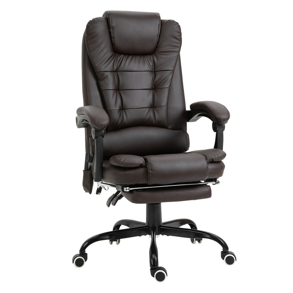 Fauteuil de bureau inclinable pivotant à 360° en cuir synthétique marron avec massage vibrant à 7 points, repose-pieds, soutien lombaire et hauteur réglable