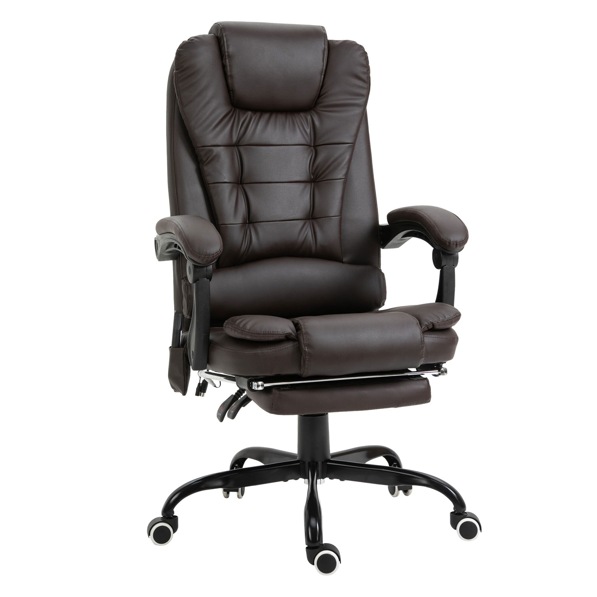 Fauteuil de bureau inclinable pivotant à 360° en cuir synthétique marron avec massage vibrant à 7 points, repose-pieds, soutien lombaire et hauteur réglable