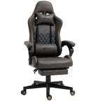 Fauteuil de jeu inclinable pivotant à 360° en cuir synthétique marron avec repose-pieds, appui-tête, soutien lombaire et hauteur réglable