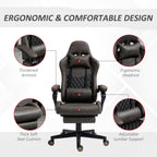 Fauteuil de jeu inclinable pivotant à 360° en cuir synthétique marron avec repose-pieds, appui-tête, soutien lombaire et hauteur réglable