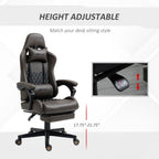 Fauteuil de jeu inclinable pivotant à 360° en cuir synthétique marron avec repose-pieds, appui-tête, soutien lombaire et hauteur réglable