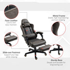 Fauteuil de jeu inclinable pivotant à 360° en cuir synthétique marron avec repose-pieds, appui-tête, soutien lombaire et hauteur réglable