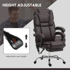 Fauteuil de bureau massant en cuir synthétique marron avec fonction inclinable chauffante, hauteur réglable et repose-pieds