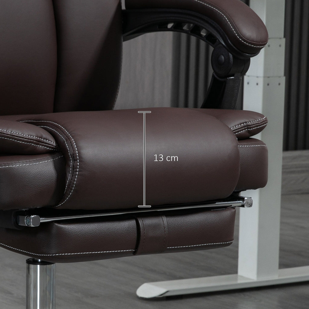 Fauteuil de bureau massant en cuir synthétique marron avec fonction inclinable chauffante, hauteur réglable et repose-pieds